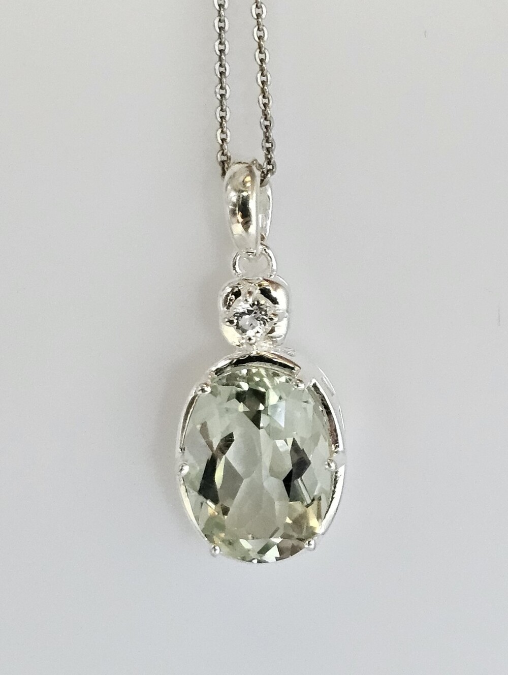 Prasiolite & Topaz Pendant Sterling Silver & 18" Necklace & Earrings Set